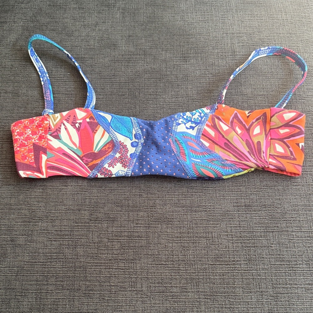Maaji Purple Floral Bandeau Bikini Top with Multicolor Strap